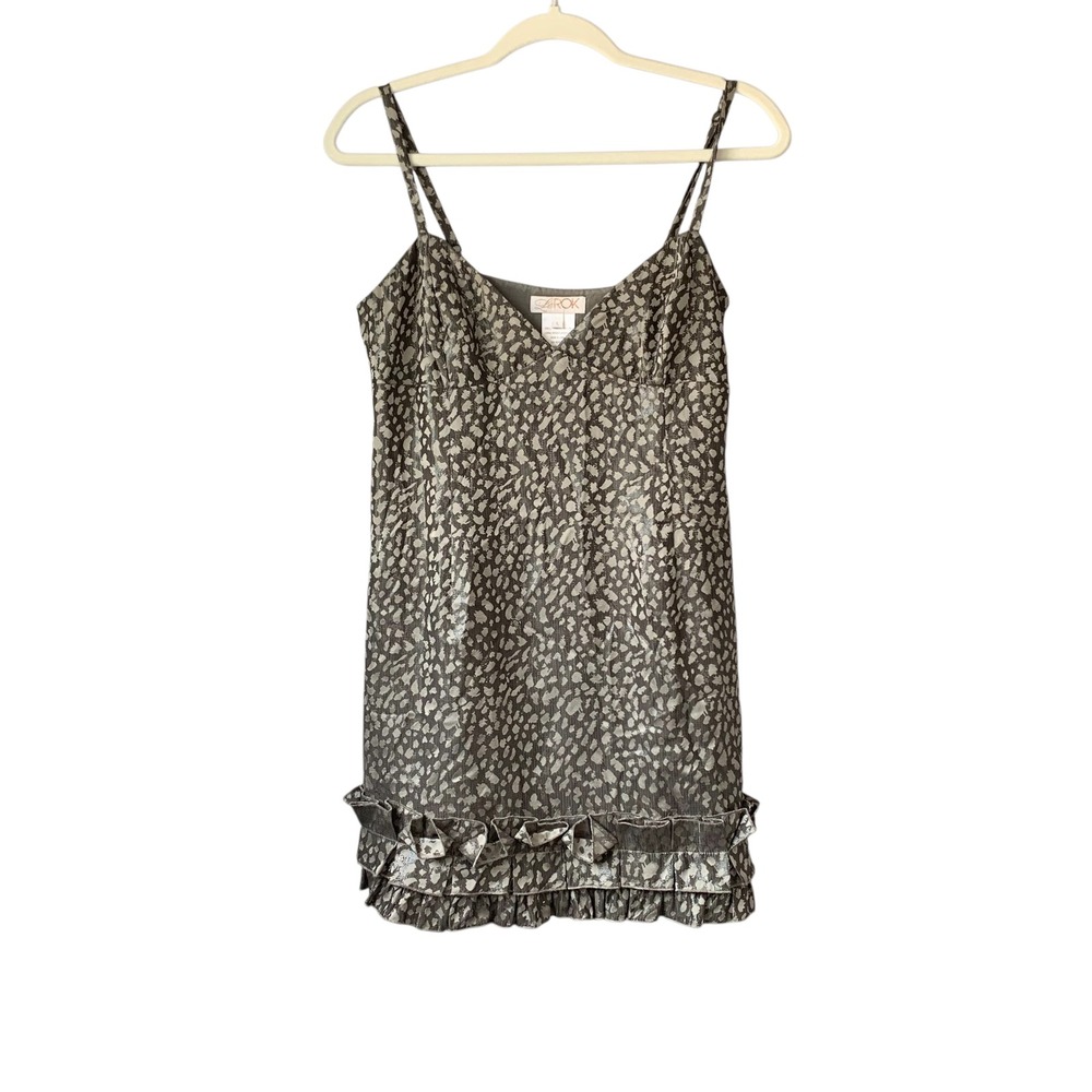 La Rok Mini‎ Dress Party Cocktail Ruffle Hem Sleeveless leopard Gray L